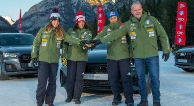 Audi rinnova partnership con Cortina tra sport e territorio. Azzurre di sci Goggia, Bassino e Brignone in ”pista” coi Quattro Anelli